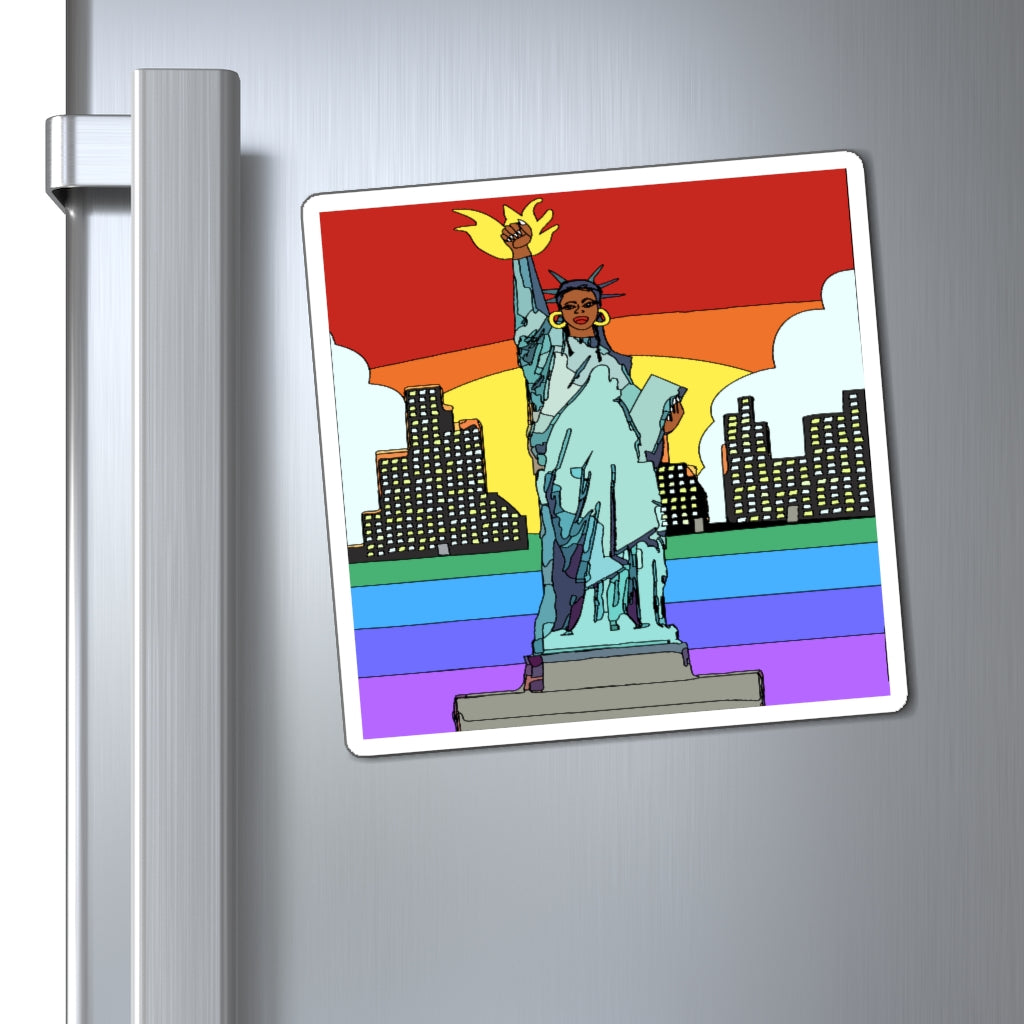 Rainbow Statue of Liberty Mosaic Pop Art Magnets