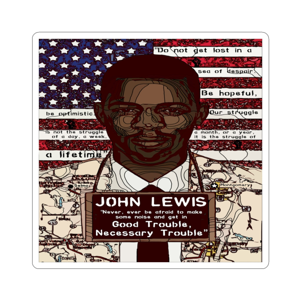 John Lewis Good Trouble Black Lives Matter Colorful Text Kiss-Cut Stickers