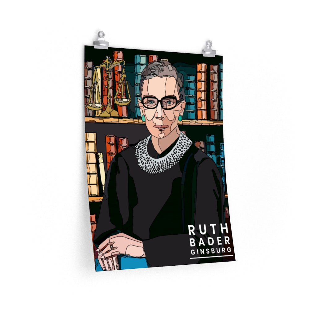 SCOTUS Justice Ruth Bader Ginsburg (BLACK VERSION) with Scales of Justice, Feminist, Mosaic Pop Art Matte Print Poster