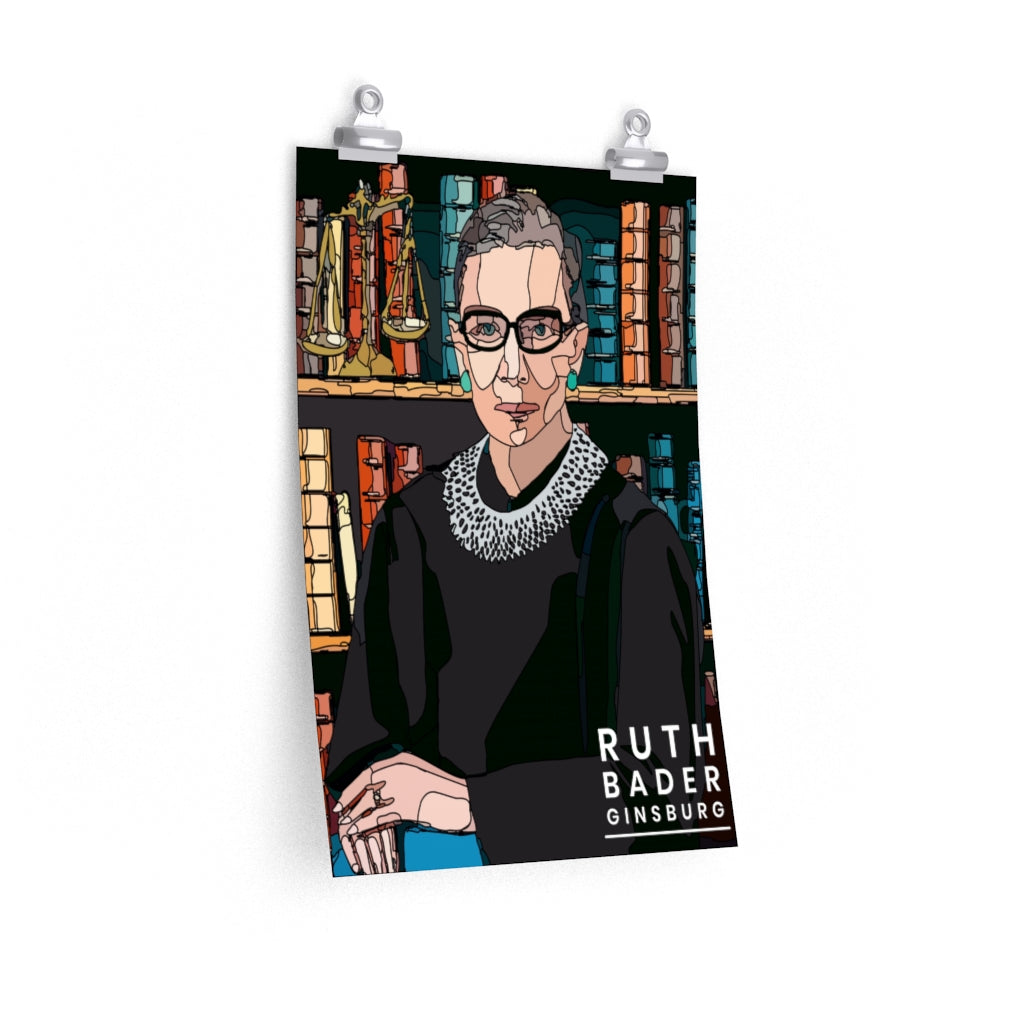 SCOTUS Justice Ruth Bader Ginsburg (BLACK VERSION) with Scales of Justice, Feminist, Mosaic Pop Art Matte Print Poster