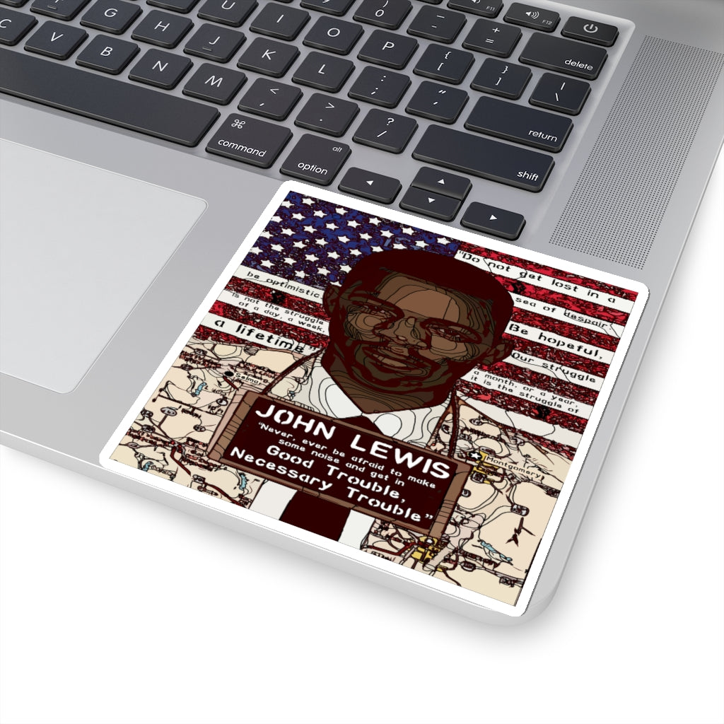 John Lewis Good Trouble Black Lives Matter Colorful Text Kiss-Cut Stickers