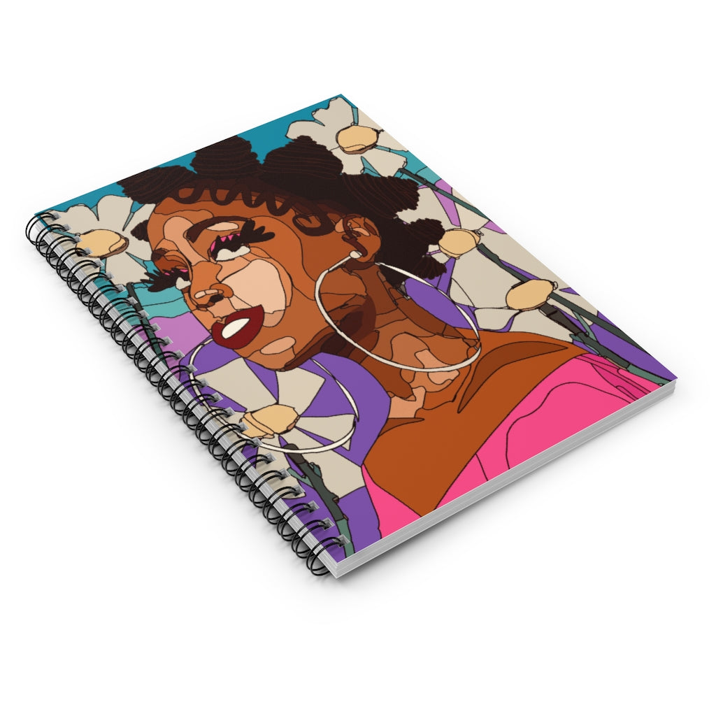 Bantu Knots Hairstyle Black Woman Art Illustration Spiral Notebook - Ruled Line