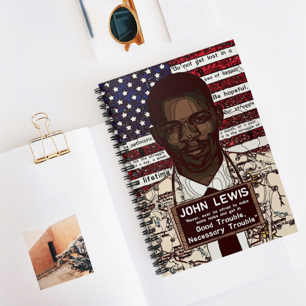 John Lewis Good Trouble Black Lives Matter Illustration Spiral Notebook - Ruled Line