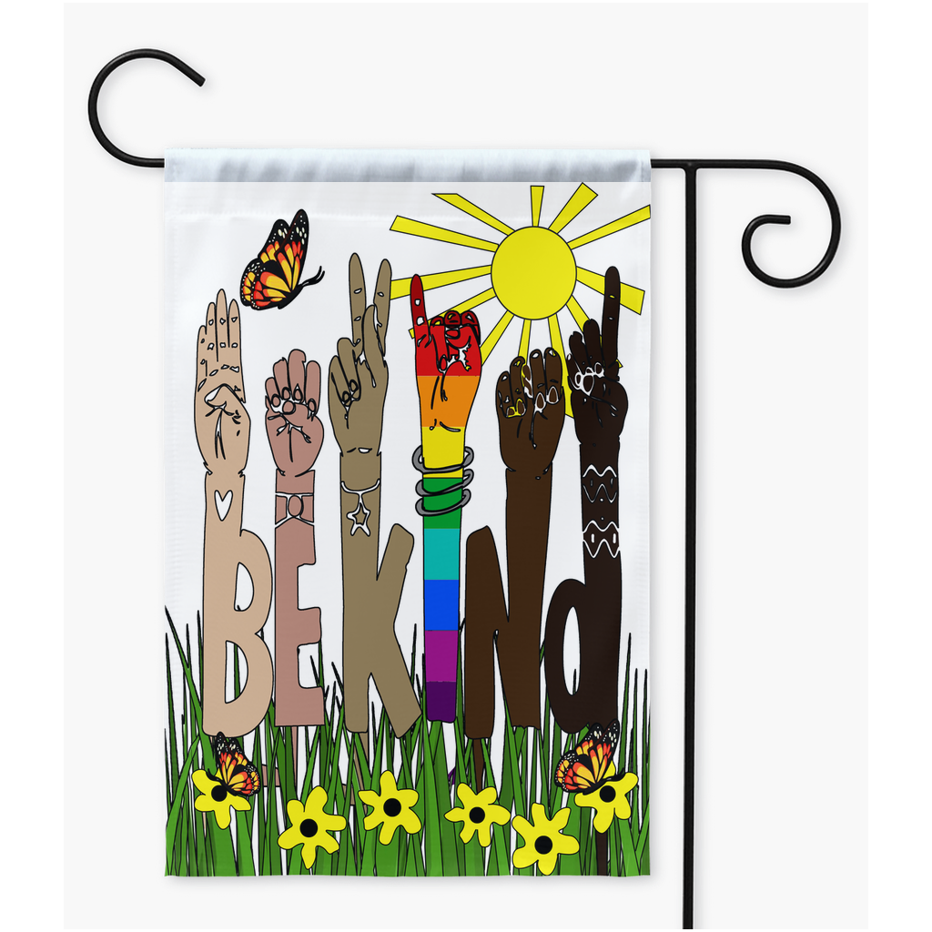 Be Kind ASL Text Art Garden Flag (Stand Not Included)